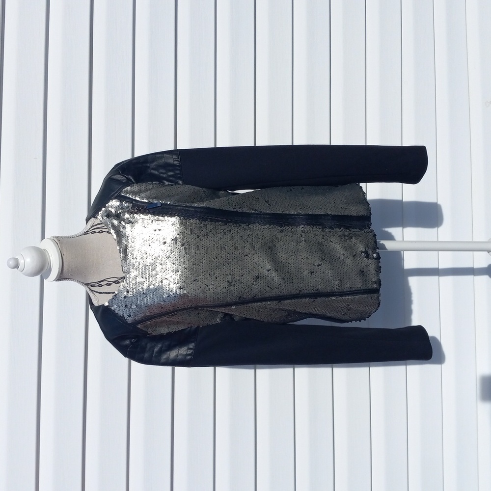 INA Black and Silver Size M SEQUENCE SIDE ZIP Jacket